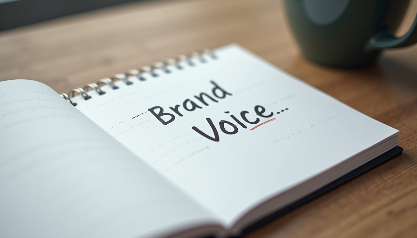 Close-up of a notepad with brand voice guidelines