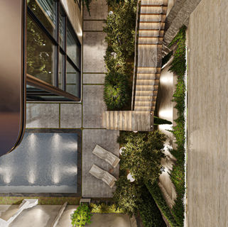 Modern villa courtyard landscape and stair design in Al Qairawan Riyadh