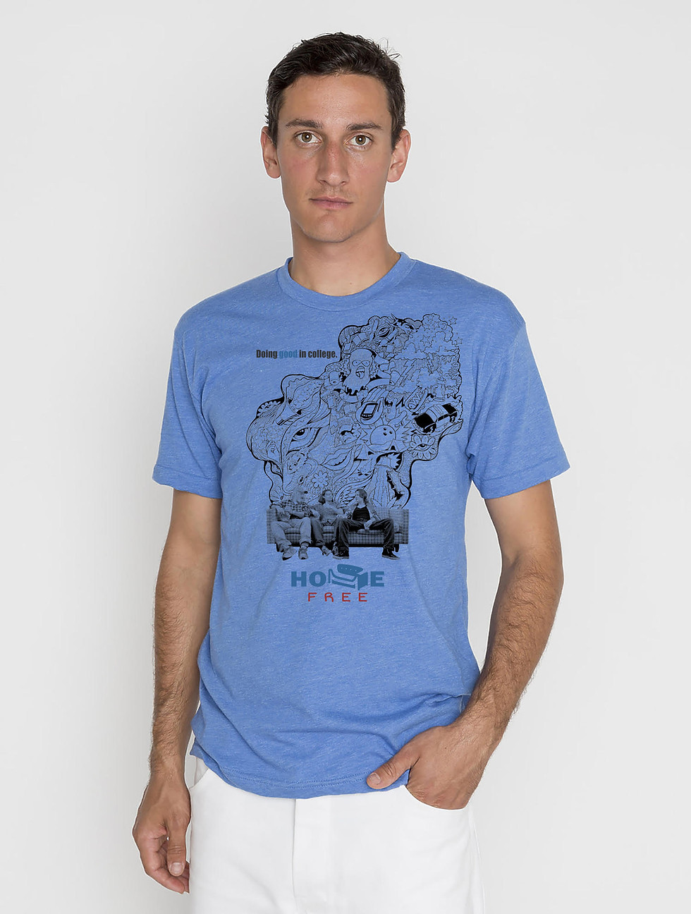 Blue t-shirt with Billy Perkins poster design