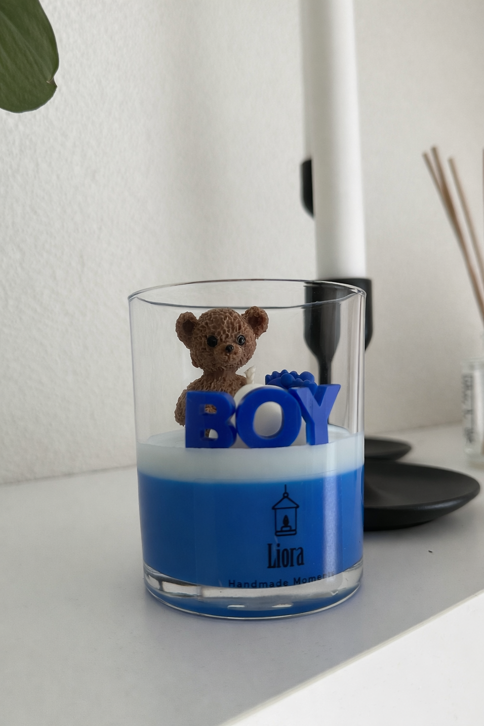 Miniaturbild: Geburtskerze Junge in blau im Glas