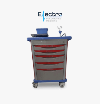 ​Carro rojo de emergencias y mobiliario clínico para hospitales, clínicas y centros de salud. Electro Soluciones Medicas