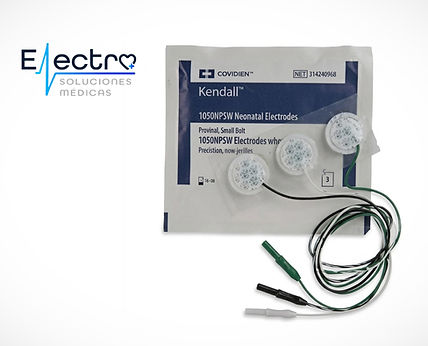 electrodos desechables marca covidien 03 piezas por bolsa, neonatal 1051 nps y 1053 npsm de control con tela y cable de conexión.