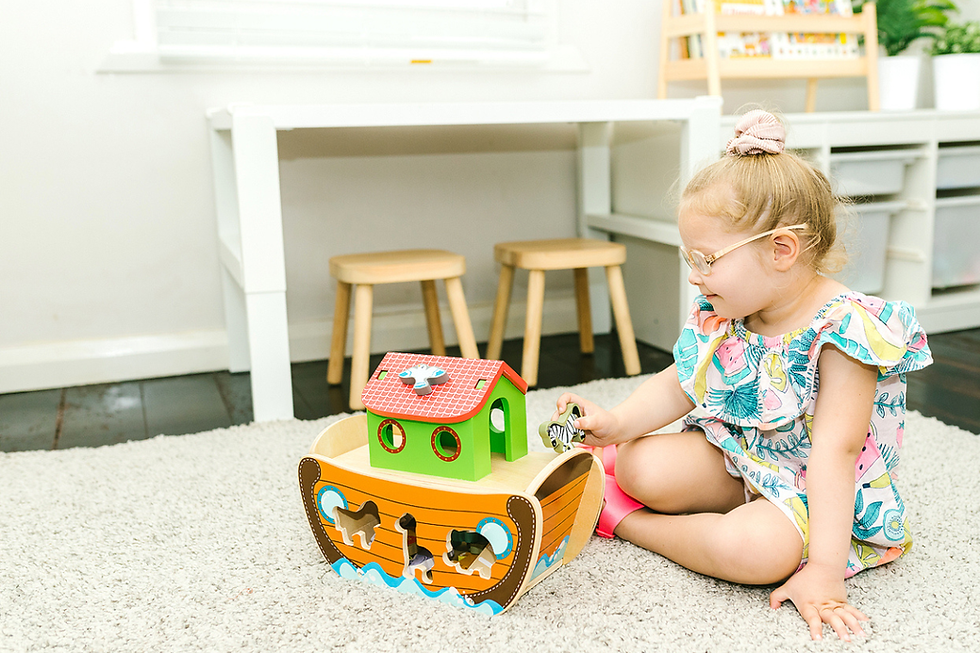 Child engaged in imaginative play with toys, blocks, cars or dolls