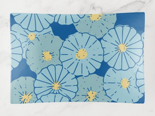 Big Deals! Blue Japanese Floral Pattern Illustration Trinket Tray