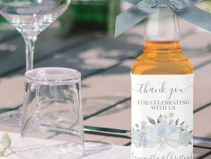Top 10! Rustic Dusty Blue Floral Wedding Thank You Mini Liquor Bottle Label