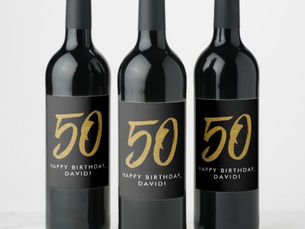 Big Deals! 50th birthday party black gold favor wine label