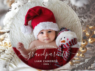 Best Deals! Photo Grandparents First Christmas White Script Ornament