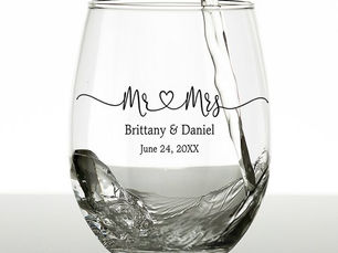 Best Deals! Modern Calligraphy Heart Mr. and Mrs. Wedding Stemless Wine Glass