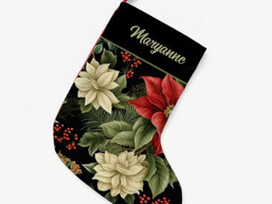 Best Deals! Vintage Poinsettia Pattern on Black Small Christmas Stocking