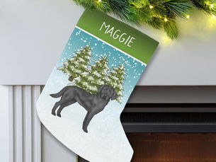 Top 10! Black Labrador Retriever Winter Forest Custom Name Small Christmas Stocking