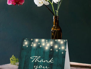Top 5! Rustic Teal Wood with Lights Thank You Cards