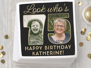 Review Look Who's 75 Black & Gold Happy Birthday 2 Photo Napkins