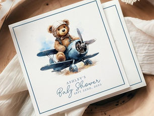 Review Teddy Bear Airplane Watercolor Boy Baby Shower Napkins