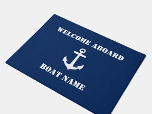 Hot Deals! Your Boat Name Anchor Welcome Aboard Blue Doormat