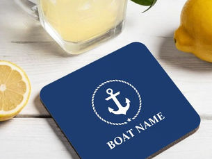 Big Deals! Nautical Boat Name Anchor Rope Navy Blue Beverage Coaster