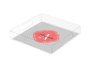 Hot Review! Gray and Coral Tiny Dots Monogram Acrylic Tray