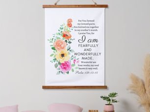 Big Deals! Psalm 139:13-14 Wonderfully Made Floral Christian Hanging Tapestry