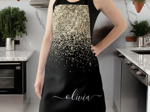 Best Price! Black Gold Glitter Girly Monogram Name Apron