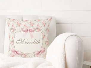 Top 10! Personalized Vintage Roses Pink Bow Coquette Throw Pillow