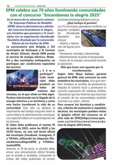 EPM Celebra sus 70 años Iluminando Comunidades"Encendamos la Alegría 2025"