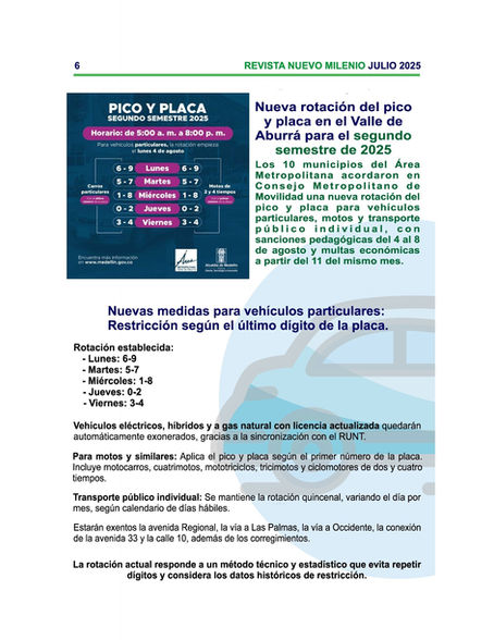 Pico y Placa Segundo Semestre de 2025