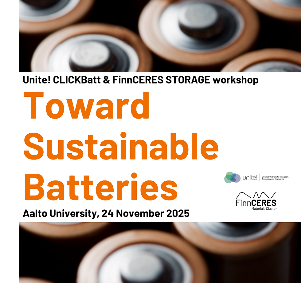 Unite! CLICKBatt & FinnCERES STORAGE workshop: Toward Sustainable Batteries