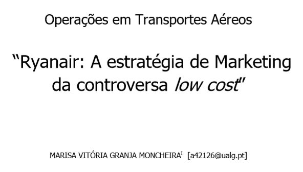 "Ryanair: A estratégia de Marketing"