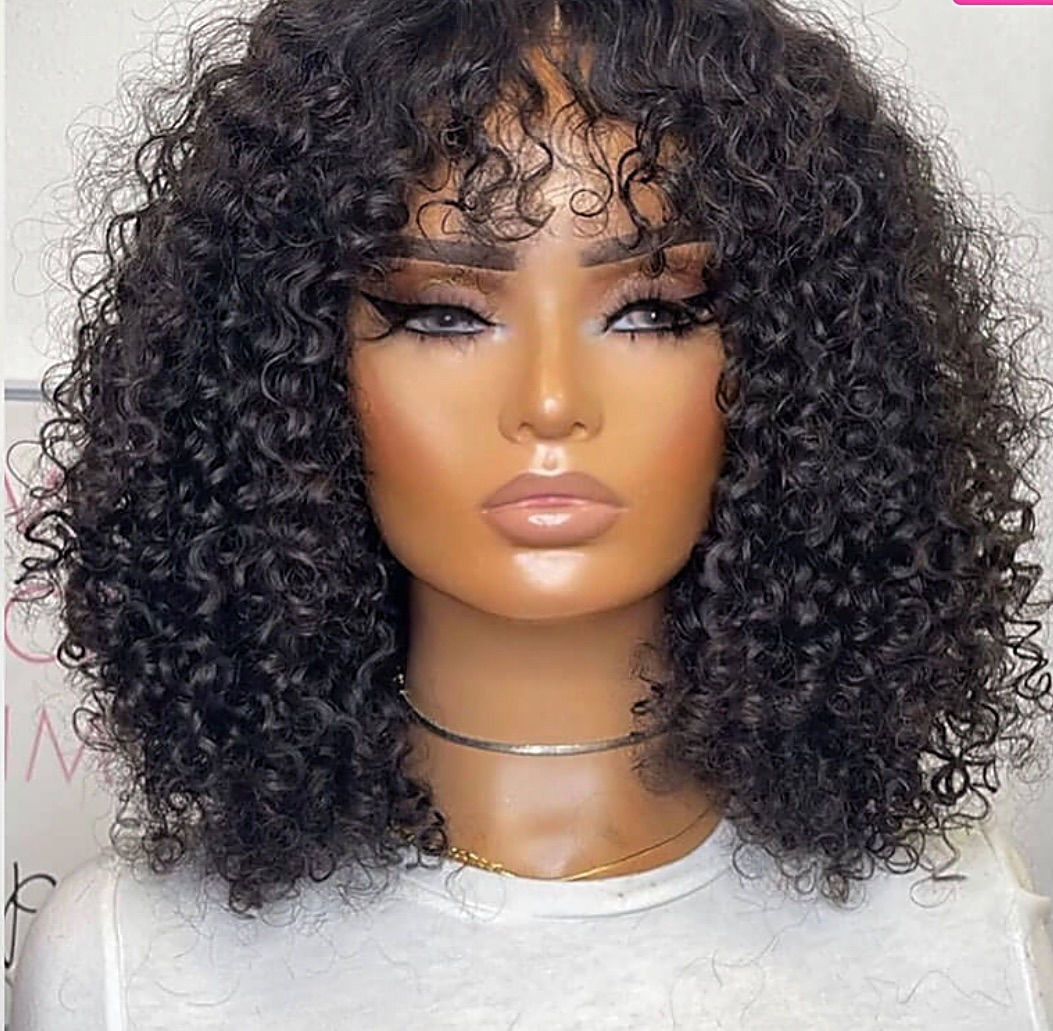Natural Colour Kinky Curly Bob Wig/ Bangs -4x4, 5x5, 13x4, 13x6(different length