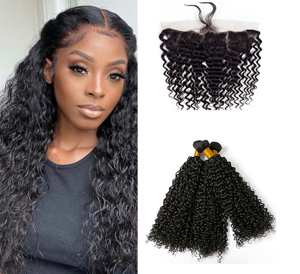 Water Wave Hair - 3 Bundles & 13x6 Frontal