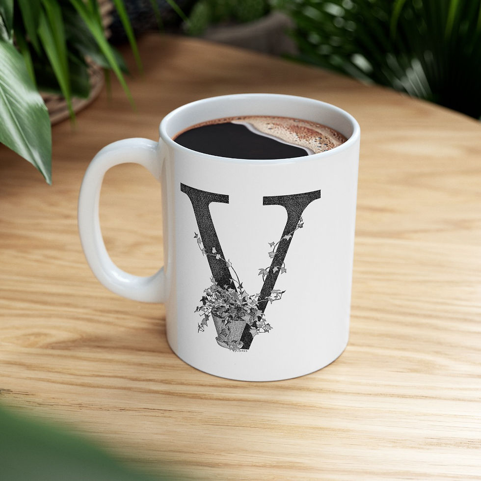 Thumbnail: Illustrated Letter V Ceramic Mug, 11oz.