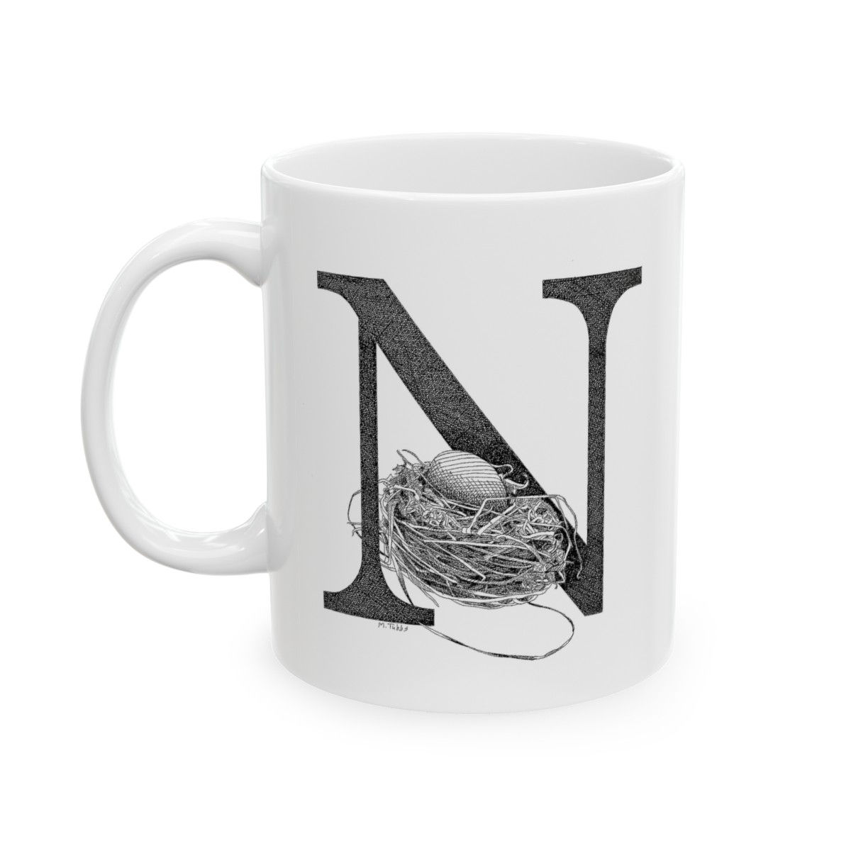 Illustrated Letter N Ceramic Mug, 11oz.