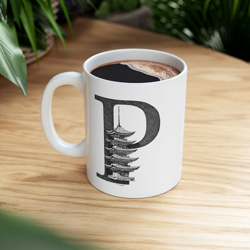 Thumbnail: Illustrated Letter P Ceramic Mug, 11oz