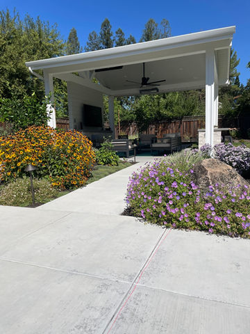 Covered outdoor seating area with integrated lighting and heaters in Danville