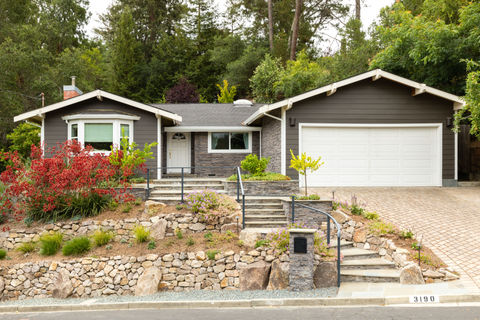 Arched bluestone steps on a Walnut Creek hillside garden