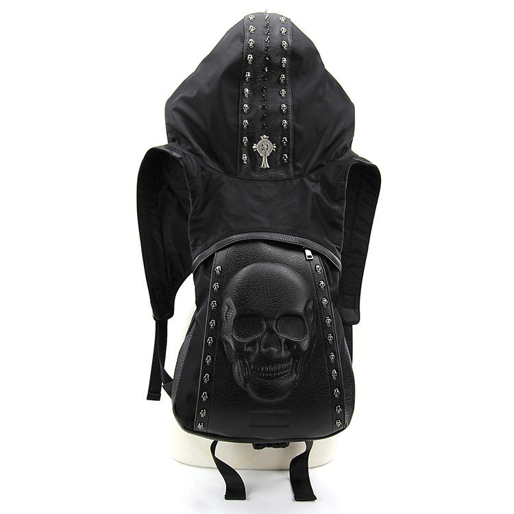 Black Skeleton Backpack with Hoodie
