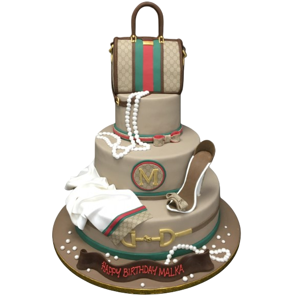 Luxurious and stylish Gucci-themed cake with intricate detailing and vibrant colours, perfect for fashion enthusiasts and special occasions.