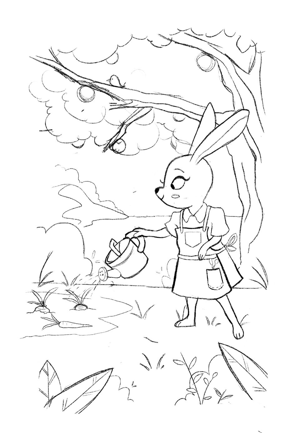 Rosie in her garden colouring page