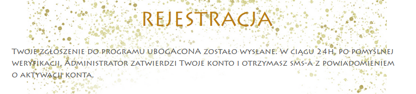 zrzut komunikatu, który wyświetla się po rejestracji