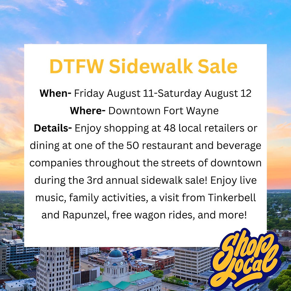 Enjoy shopping downtown Fort Wayne with 48 local retailers or dining at one of the 50 restaurant and beverage companies through downtown Fort Wayne.