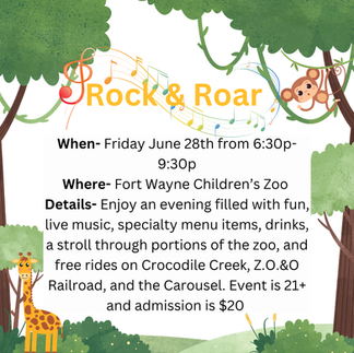 Fort Wayne Children's Zoo will be filled with live music, specialty menu items, and alcohol drinks at the Zoo. must be 21 years old to attend.