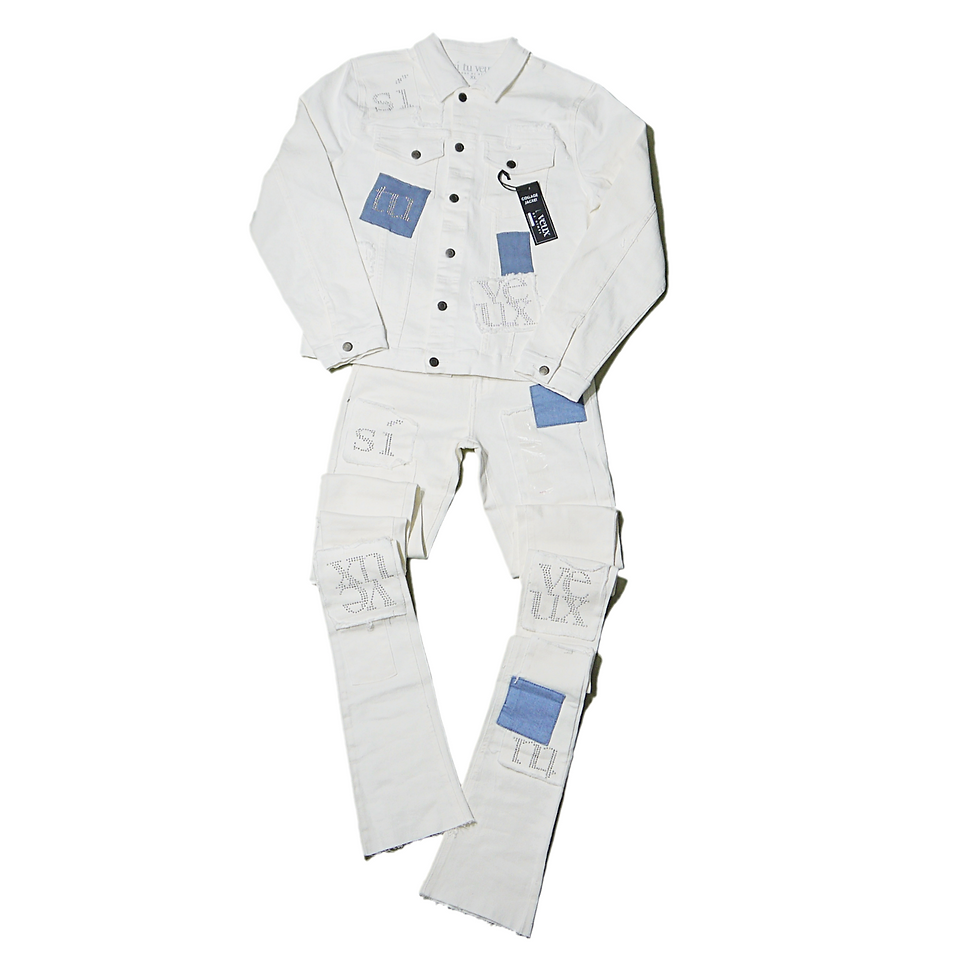 "Si Tu Veux" Collage Denim Sets (White)