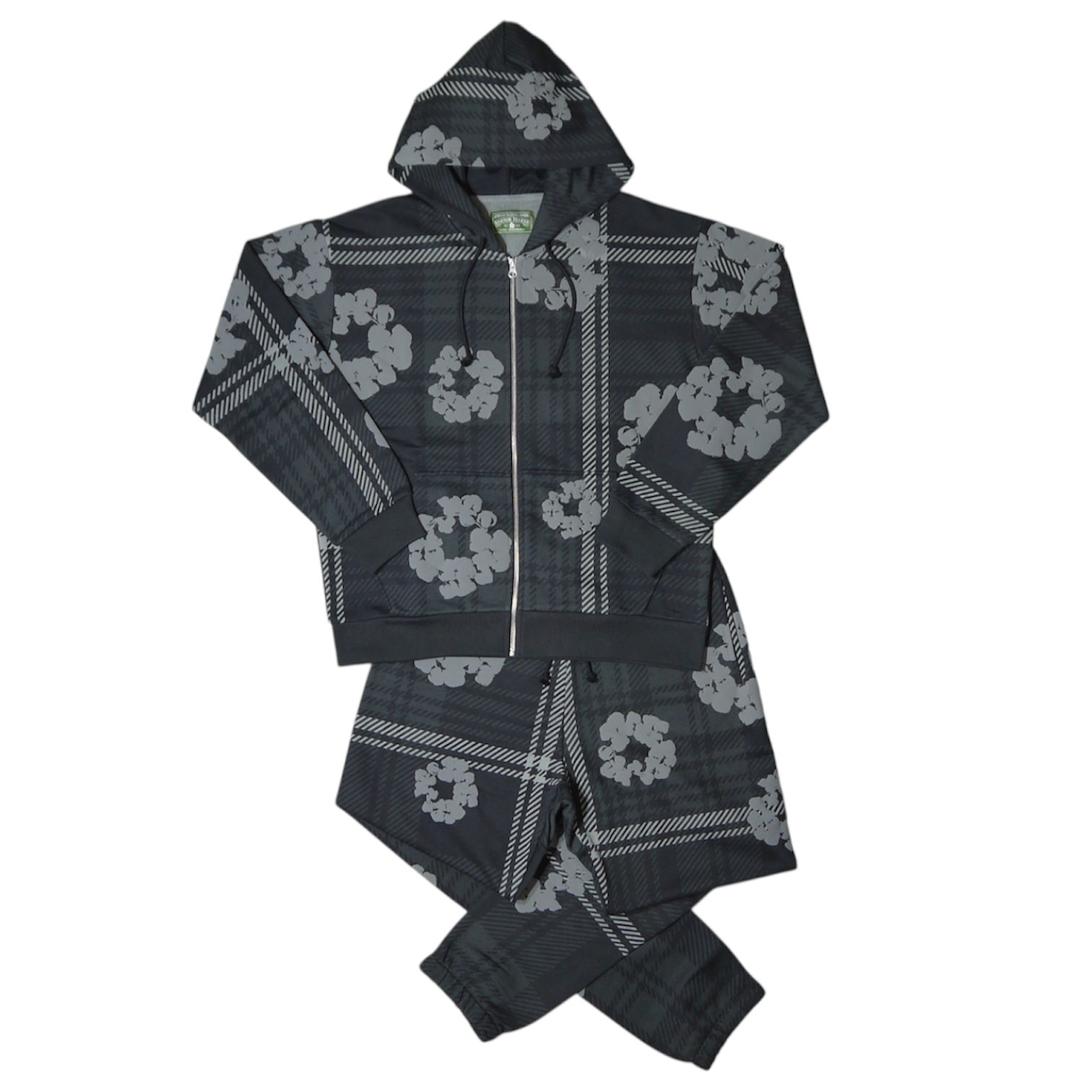 "Denim Tears" Plaid Cotton Wreath Zip Hoodie Sets (Black)