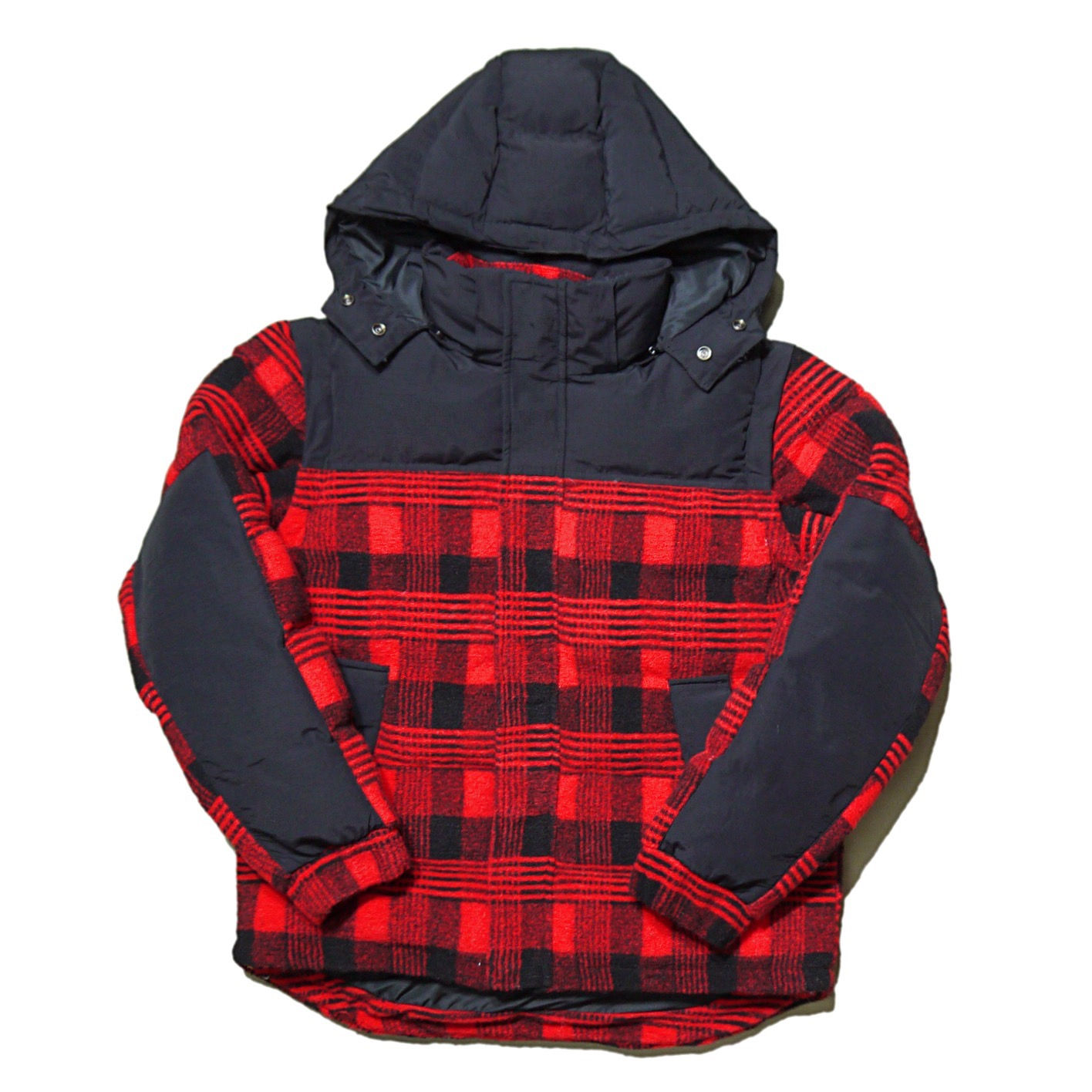 "ROKU SUDIO" Detachable Sleeves SOHO Flannel Puffer Jacket (Black)