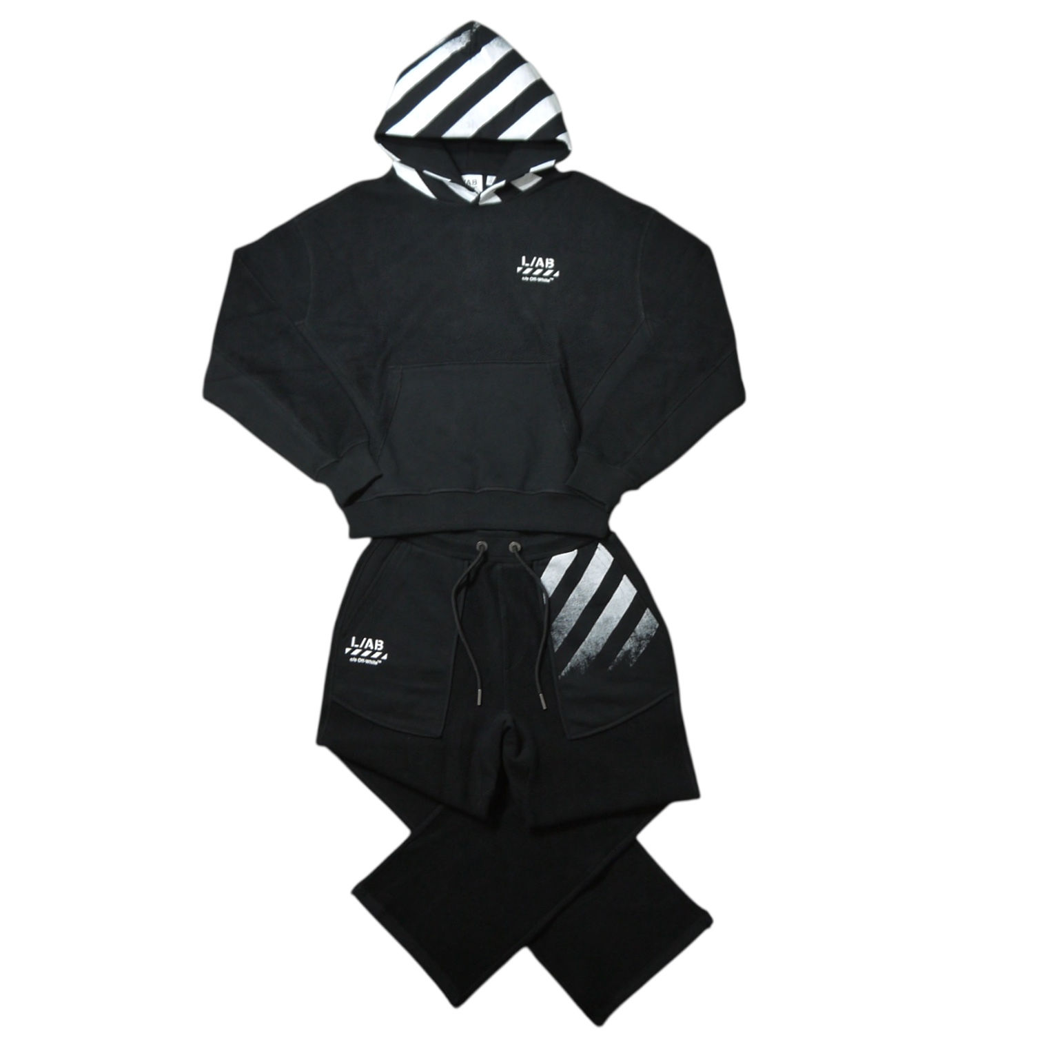 "L/AB C/O Off-White" L/AB Revers Fleece Hoodie Sets (Black)