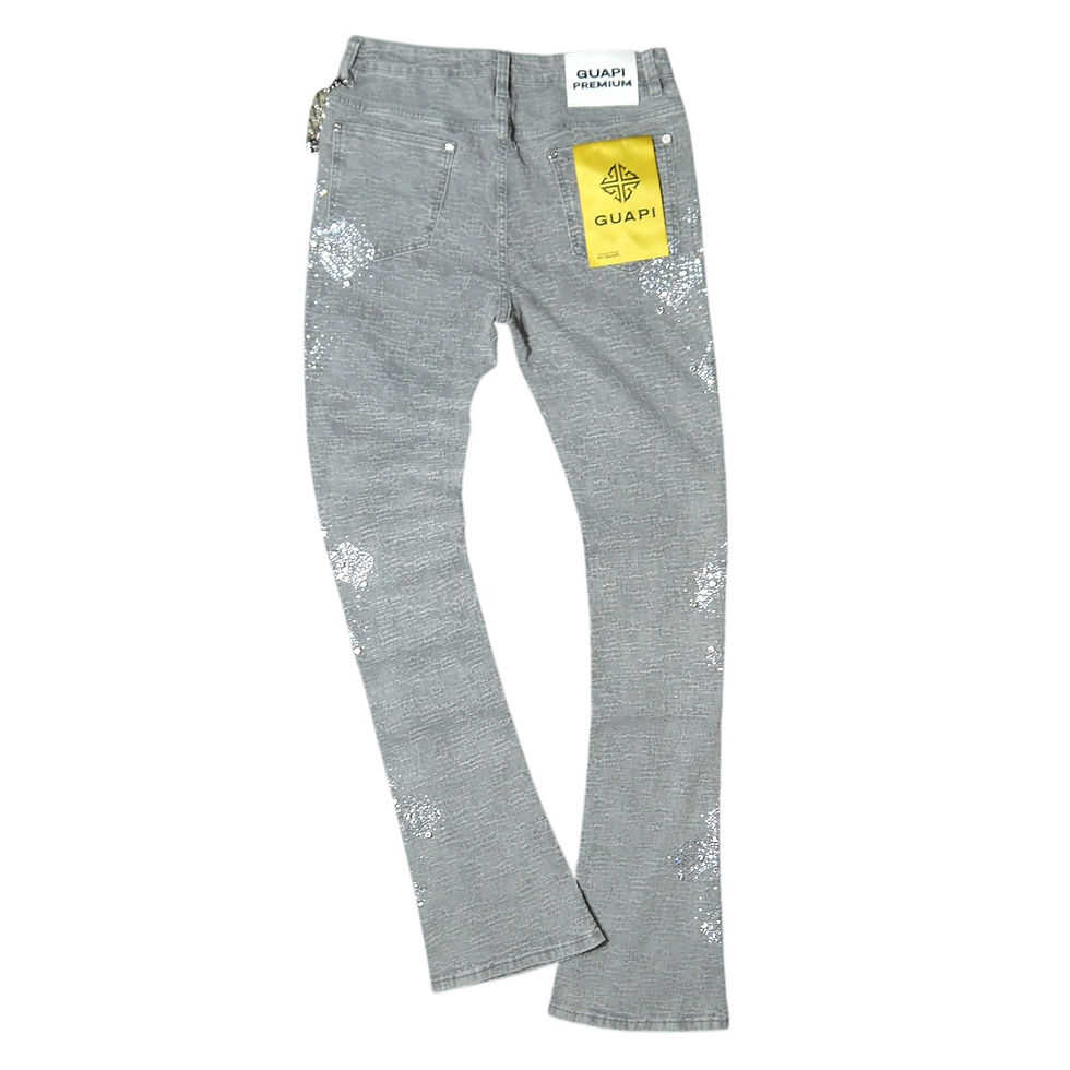 サムネイル： "Guapi" Smoke Grey Distressed Cross Flare Jeans