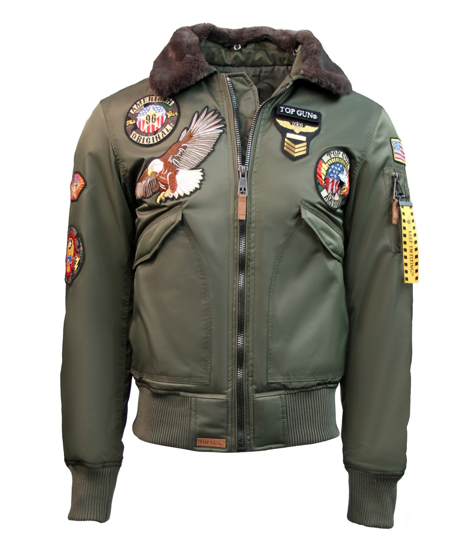 TOP GUN® MA-1 'AMERICAN ORIGINAL' BOMBER JACKET WITH PATCHES (Olive)