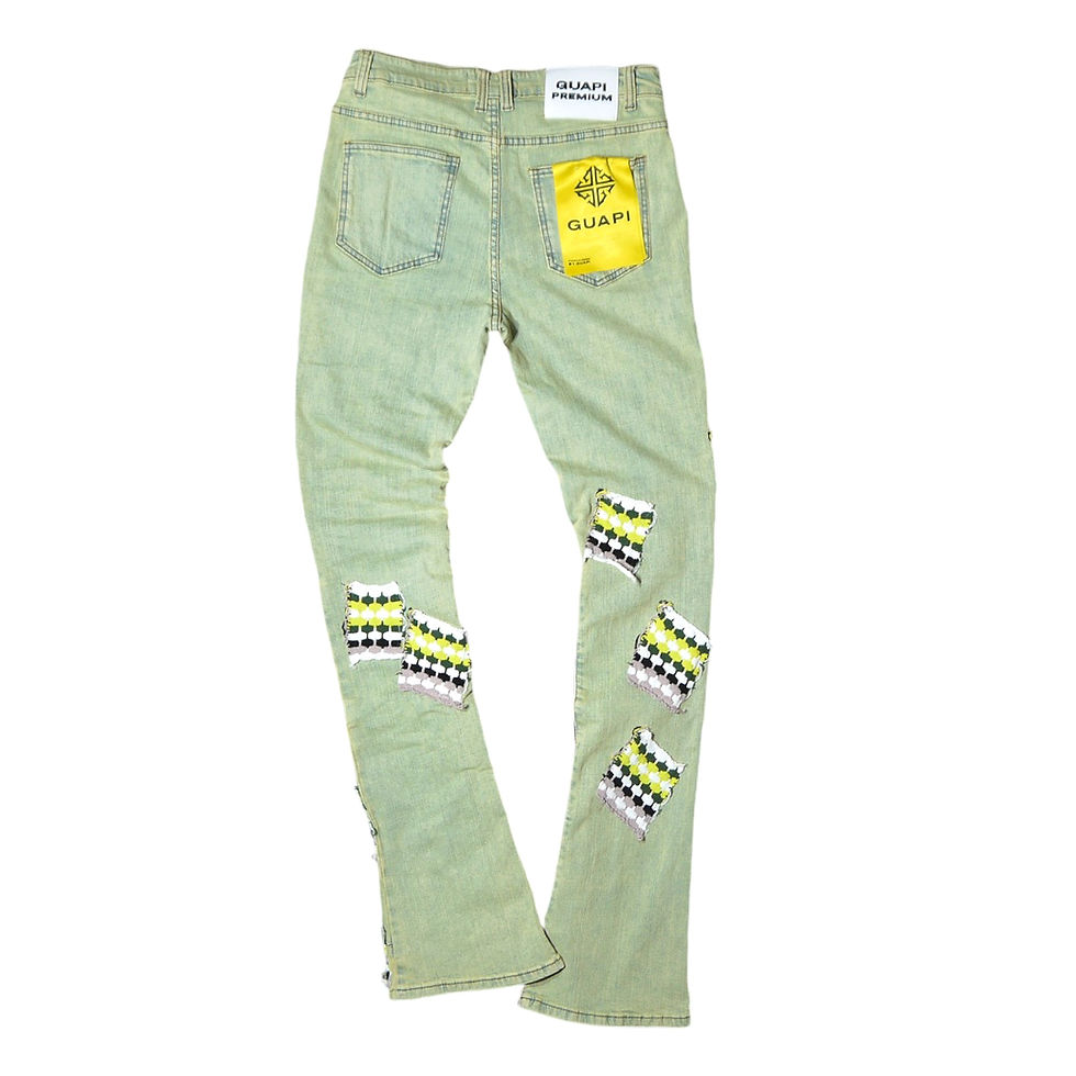サムネイル： "Guapi" Slime Green Knit Patches Flare Jeans