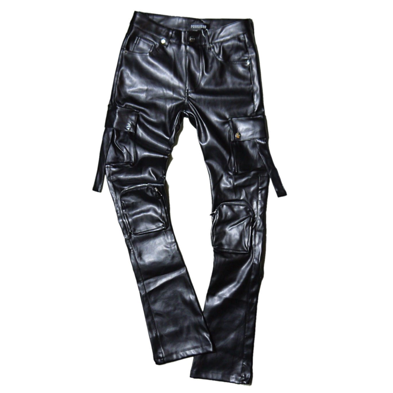 "PHEELINGS" Never Look Back Cargo Flare Stack Jeans (PU Leather)
