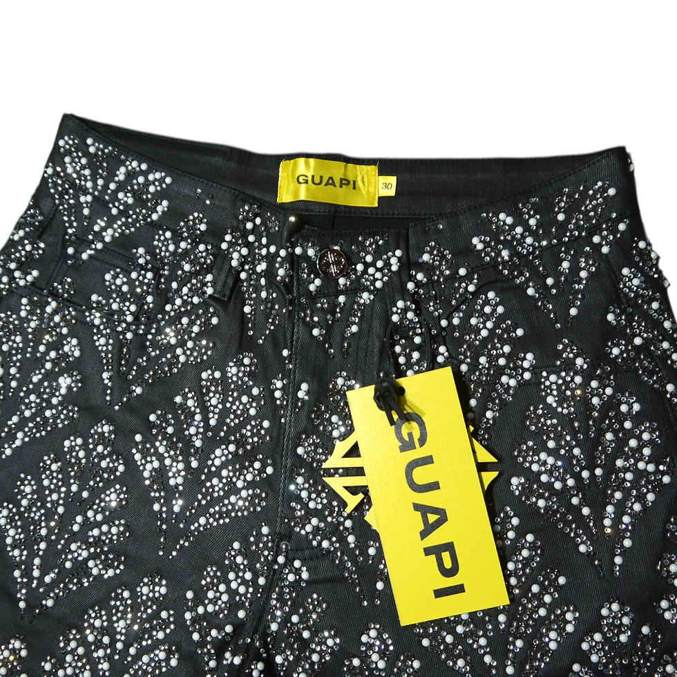 サムネイル： "Guapi" Obsidian Black Embellished Denim Shorts