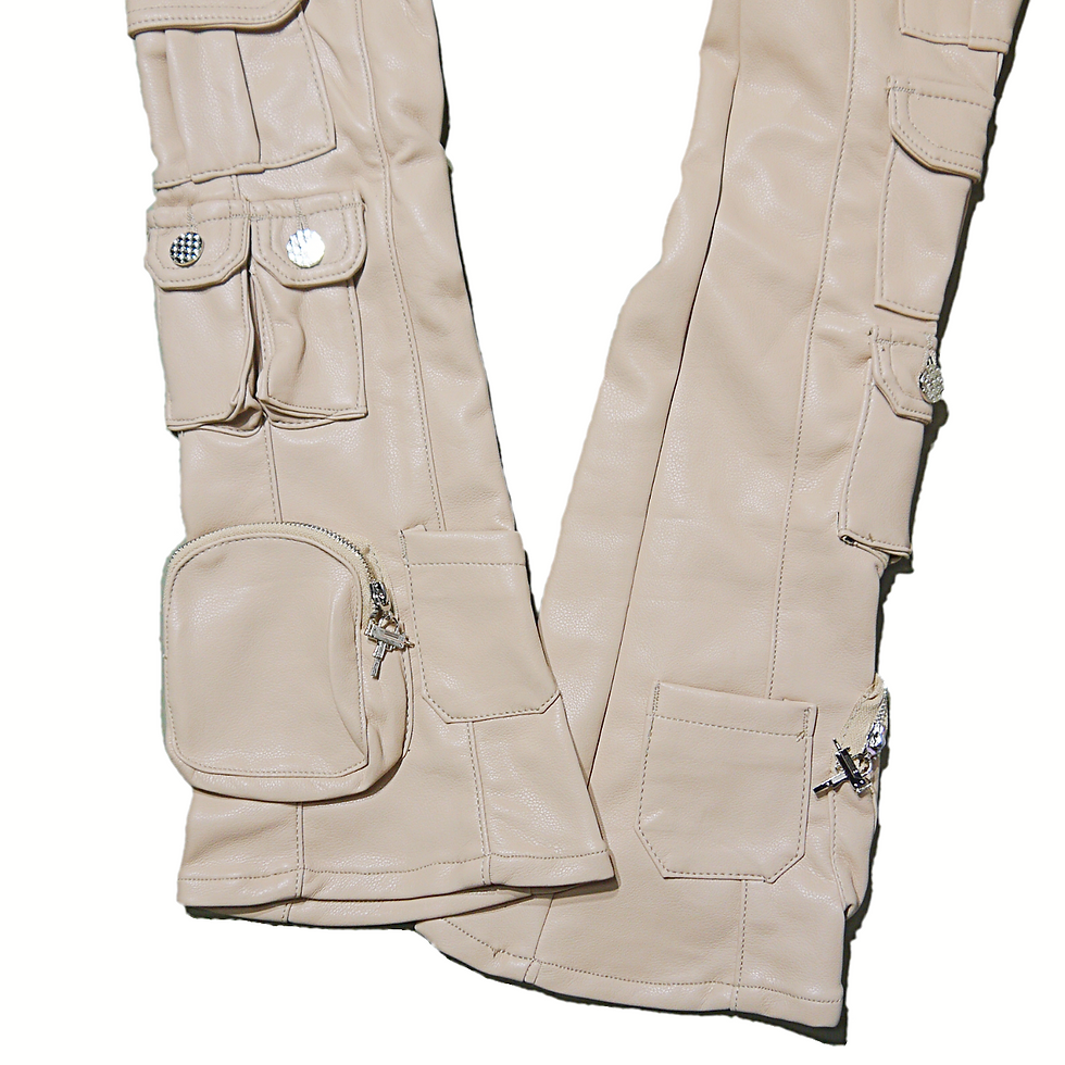 サムネイル： "Guapi" Sand Brown Cargo PU Leather Pants